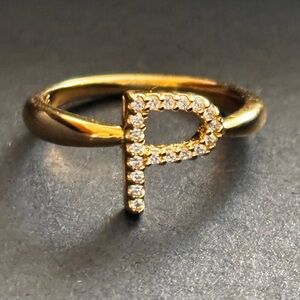 Gold Initial 'P' Cubic Zirconia Ring - Women Jewelry